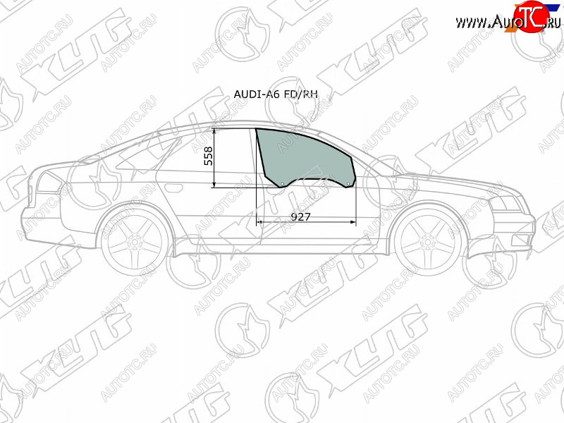 Стекло боковое опускное (Спереди Справа Цвет зеленый) Audi A6 97-05  A6 allroad quattro 00-05  S AUDI-A6 FD/RH