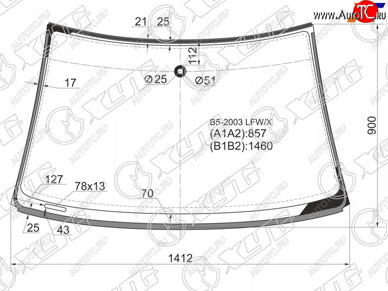 Стекло лобовое (Датчик дождя Молдинг) Volkswagen Passat 96-05  Skoda Superb 02-08 B5-2003 LFW/X