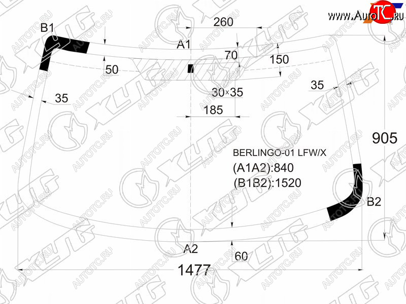 Стекло лобовое Citroen Berlingo 96-12  Peugeot Partner 96-12  Partner Tepee 02-08 BERLINGO-01 LFW/X