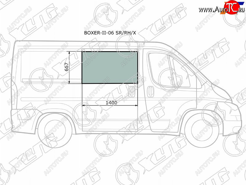 Стекло кузова переднее правое цельное PEUGEOT BOXER II/FIAT DUCATO II/CITROEN JUMPER II 06- XYG BOXER-II-06 SR/RH/X, boxerii06srrhx BOXER-II-06 SR/RH/X