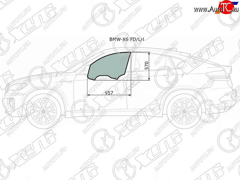 Стекло боковое опускное (Спереди Слева Цвет зеленый) BMW X6 08-14                                  BMW-X6 FD/LH