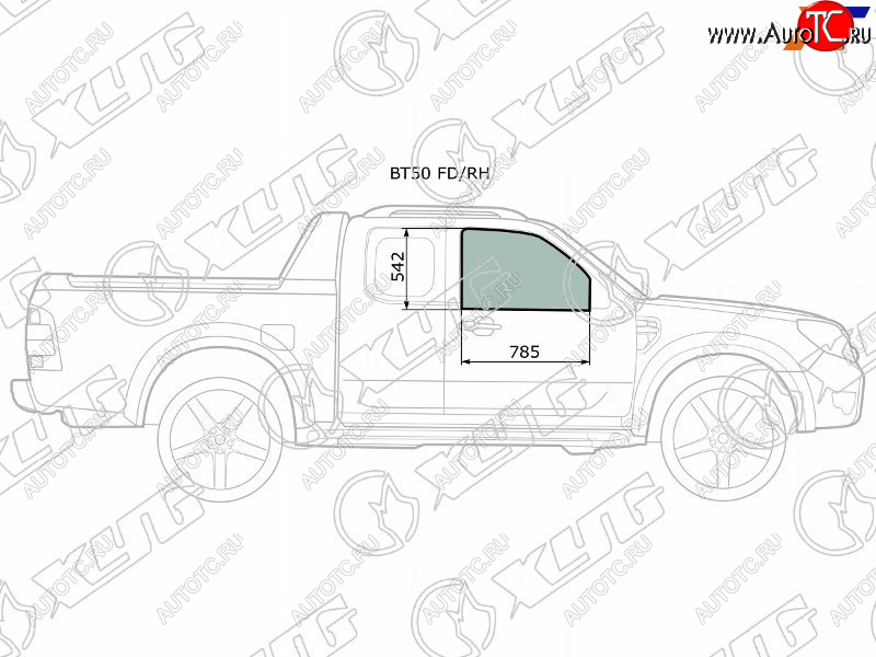 Стекло боковое опускное (Спереди Справа Цвет зеленый) Ford Ranger 06-11  Mazda BT-50 06-12        BT50 FD/RH