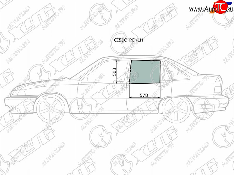 Стекло боковое опускное (Сзади Слева Цвет зеленый) Daewoo Nexia 94-16                              CIELO RD/LH