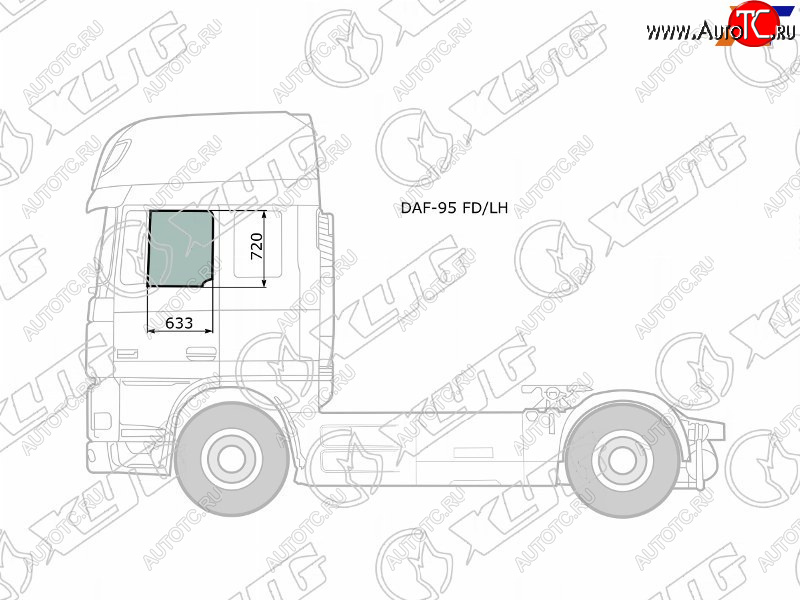 Стекло боковое опускное (Спереди Слева Цвет зеленый) Daf 95 88-08  XF 06-12 DAF-95 FD/LH