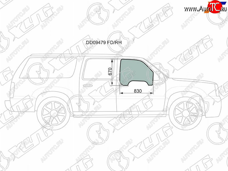 Стекло боковое опускное (Спереди Справа Цвет зеленый) Cadillac Escalade 01-06  Chevrolet Avalanch DD09479 FD/RH