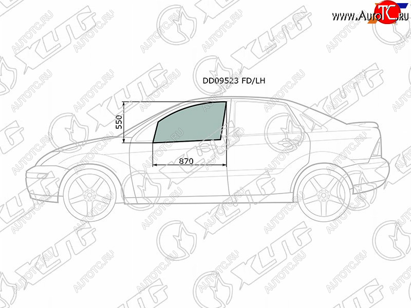 Стекло боковое опускное (Спереди Слева Цвет зеленый) Ford Focus 98-04                              DD09523 FD/LH