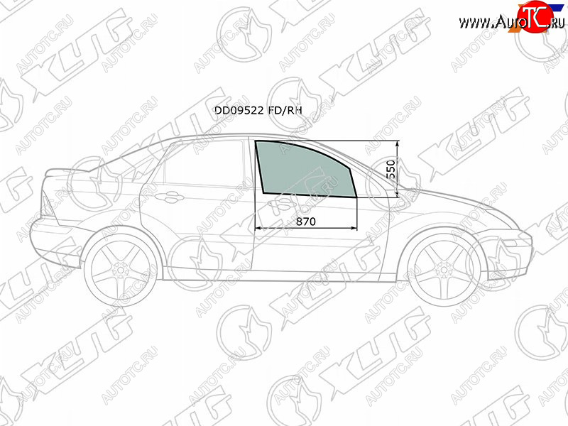 Стекло боковое опускное (Спереди Справа Цвет зеленый) Ford Focus 98-04                             DD09522 FD/RH