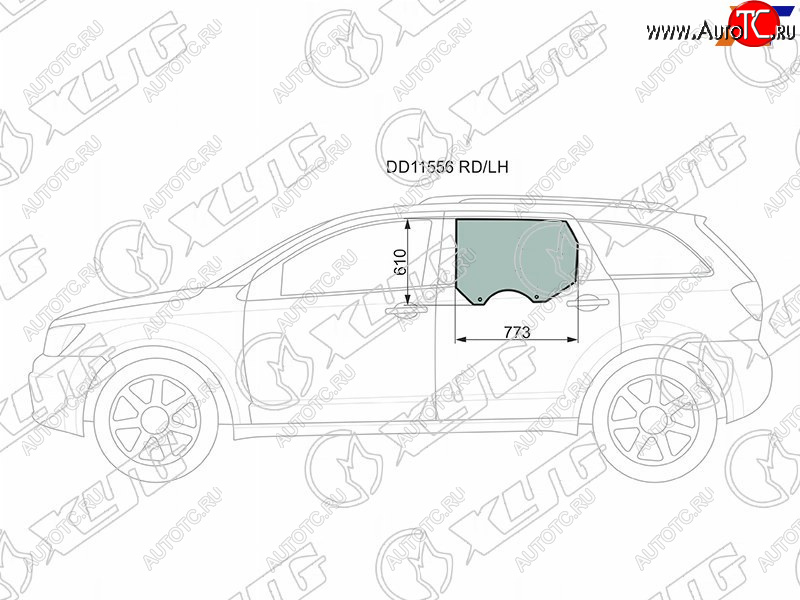 Стекло боковое опускное (Сзади Слева Цвет зеленый) Dodge Journey 07-15  Fiat Freemont 13-15       DD11556 RD/LH