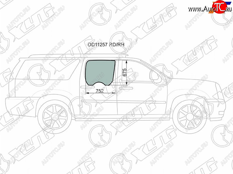 Стекло боковое опускное (Сзади Справа Цвет зеленый) Cadillac Escalade 06-15 DD11257 RD/RH