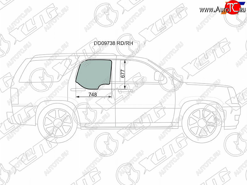 Стекло боковое опускное (Сзади Справа Цвет зеленый 5D) Chevrolet Tahoe 99-07  Cadillac Escalade DD09738 RD/RH