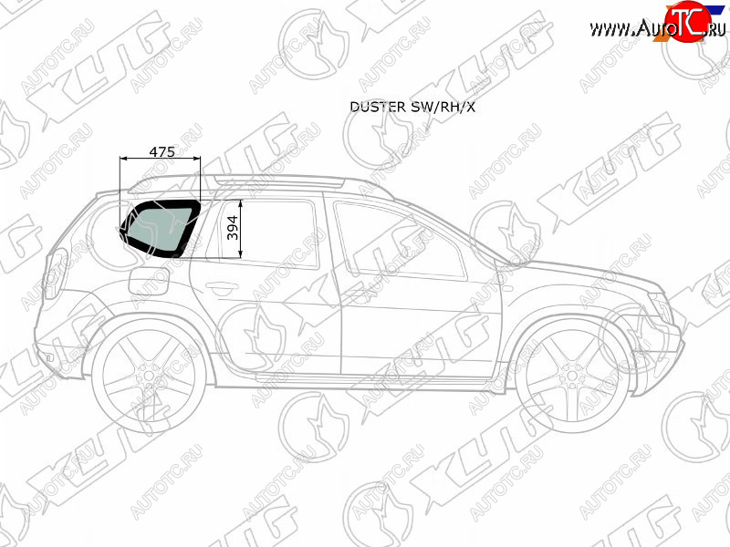 Стекло кузова боковое (не опускное) (Справа Цвет зеленый) Nissan Terrano 14-22  Renault Duster 10- DUSTER SW/RH/X