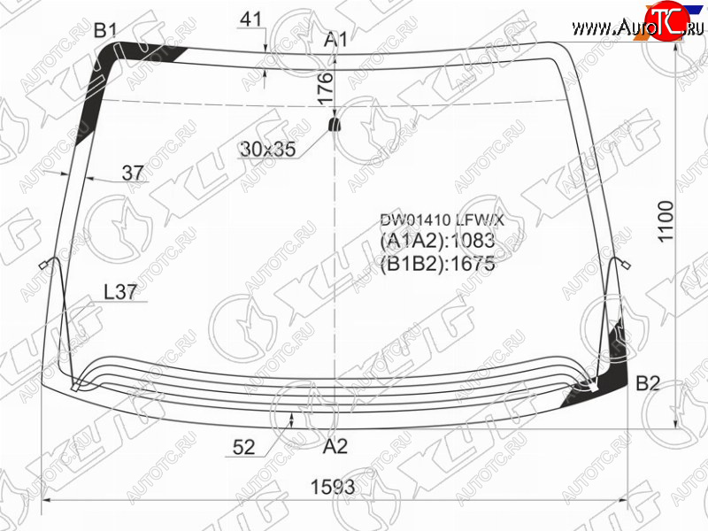 Стекло лобовое (Обогрев щеток) Chrysler Town&Country 95-07  Voyager 95-07  Dodge Caravan 96-07 DW01410 LFW/H/X