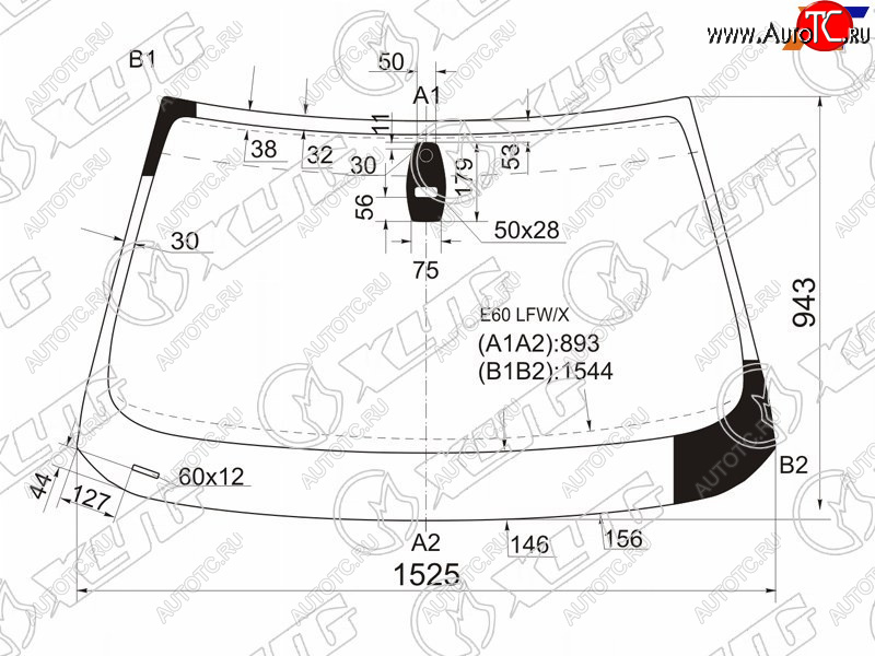 Стекло лобовое (Датчик дождя Прямоугольный датчик дождя) BMW 5-Series 03-07 E60 LFW/X