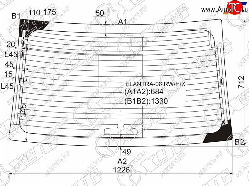 Стекло заднее (Цвет зеленый Обогрев Антенна) Hyundai Elantra 06-12  Avante 06-11 ELANTRA-06 RW/H/X