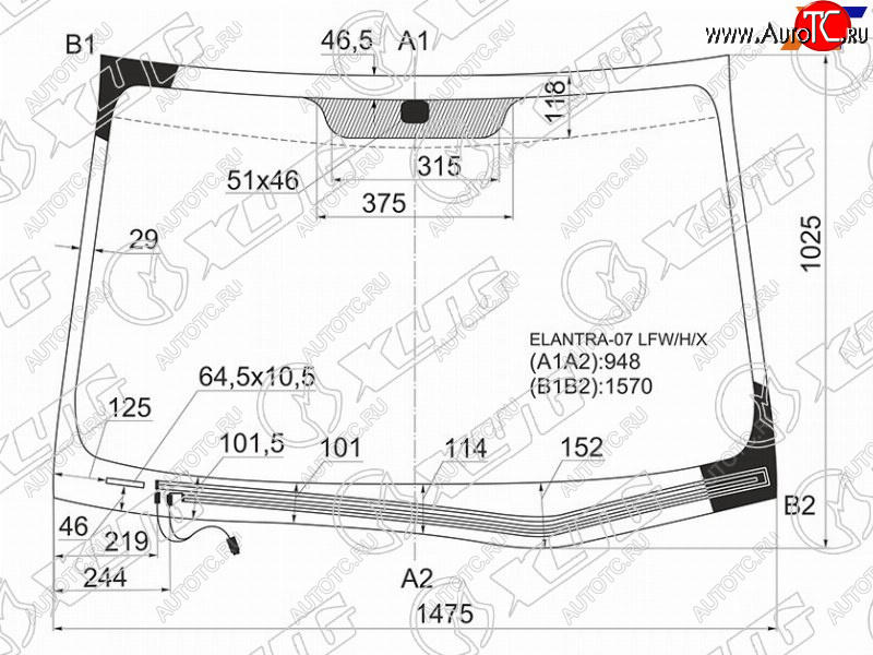 Стекло лобовое (Обогрев щеток) Hyundai Elantra 06-12  Avante 06-11 ELANTRA-07 LFW/H/X