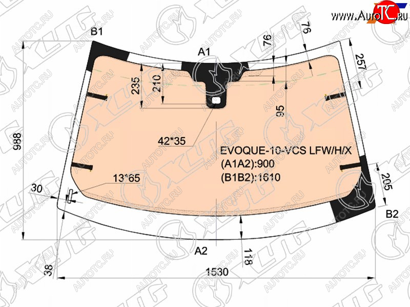 Стекло лобовое (Обогрев полный Датчик дождя Молдинг) Land Rover Range Rover Evoque 11-15 EVOQUE-10-VCS LFW/H/X