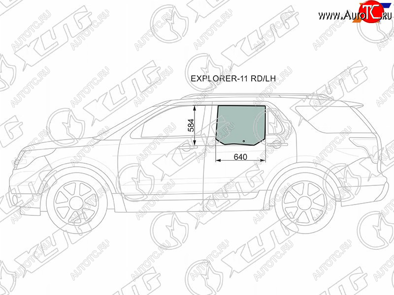 Стекло боковое опускное (Сзади Слева Цвет зеленый) Ford Explorer 10-19 EXPLORER-11 RD/LH