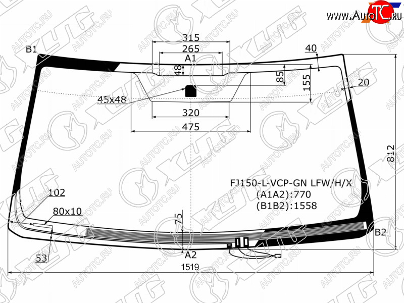 Стекло лобовое (Обогрев щеток) Toyota Land Cruiser Prado (J150) 09-24 FJ150-L-VCP-GN LFW/H/X