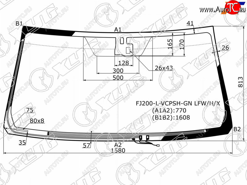 Стекло лобовое (Обогрев щеток Датчик дождя) Toyota Land Cruiser (J200) 07-15  Lexus LX 07-15 FJ200-L-VCPSH-GN LFW/H/X