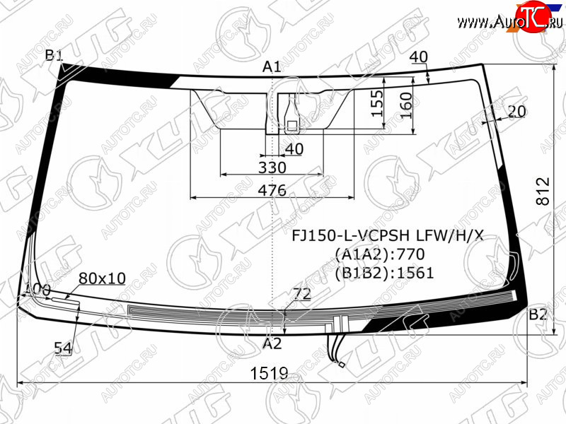 Стекло лобовое (Обогрев щеток Датчик дождя) Toyota Land Cruiser Prado (J150) 09-20  Lexus GX 02-19 FJ150-L-VCPSH LFW/H/X