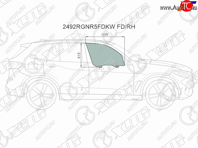 Стекло боковое опускное (Спереди Справа Цвет зеленый Триплекс Крепления) BMW X5 18-23  X7 18-22 2492RGNR5FDKW FD/RH