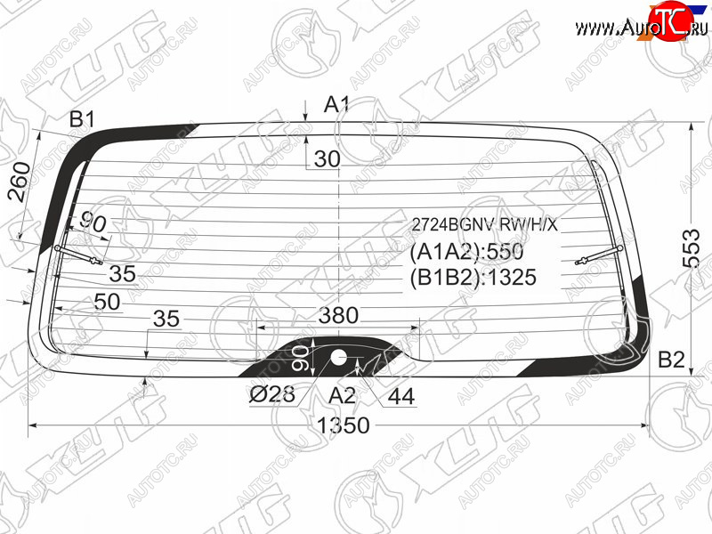 Стекло заднее (Цвет зеленый Обогрев) Citroen Berlingo 96-12  Peugeot Partner 96-12  Partner Tepee 2724BGNV RW/H/X