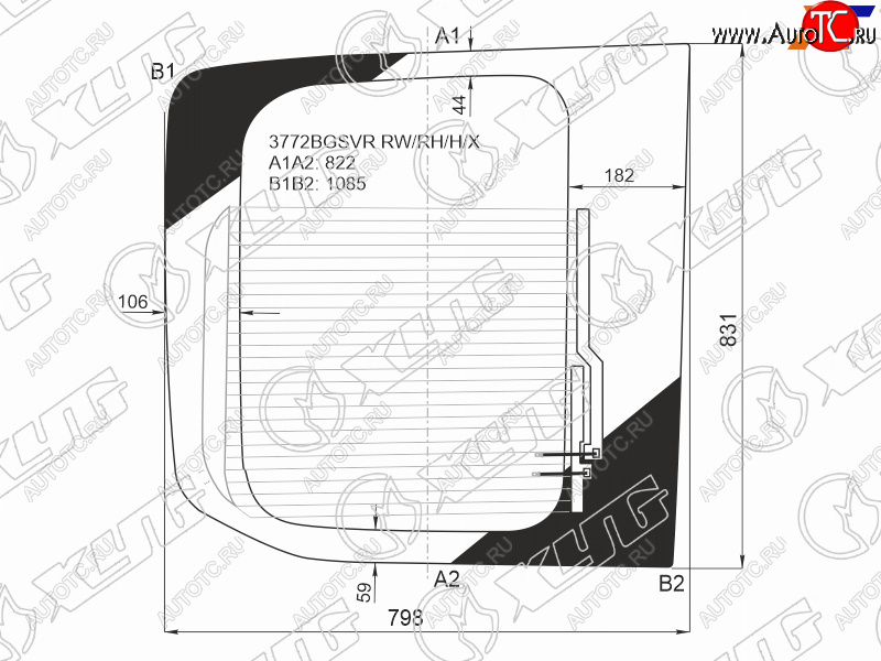 Стекло заднее (Цвет зеленый Обогрев) Ford Transit 14- 3772BGSVR RW/RH/H/X