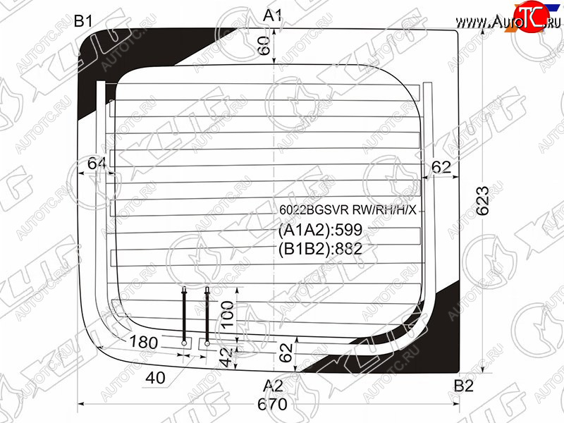 Стекло заднее (Цвет зеленый Обогрев) Nissan Primastar 02-14  Opel Vivaro 01-14  Renault Trafic 01 6022BGSVR RW/RH/H/X