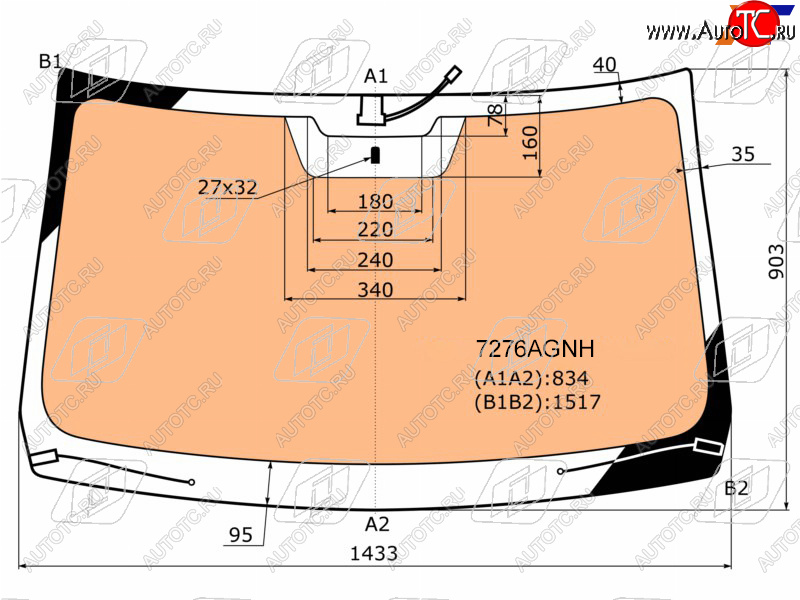 Стекло лобовое (Обогрев полный) Nissan Terrano 14-22  Renault Duster 10-21  Sandero 09-14  Sander 7276AGNH