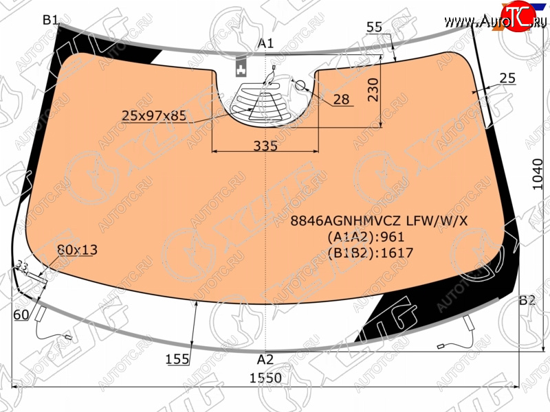 Стекло лобовое (Обогрев полный Камера Датчик дождя Молдинг) Volvo XC60 17-22 8846AGNHMVCZ LFW/W/X