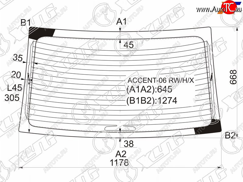 Стекло заднее (Цвет зеленый Обогрев) Hyundai Accent 06-11  Verna 06-09 ACCENT-06 RW/H/X