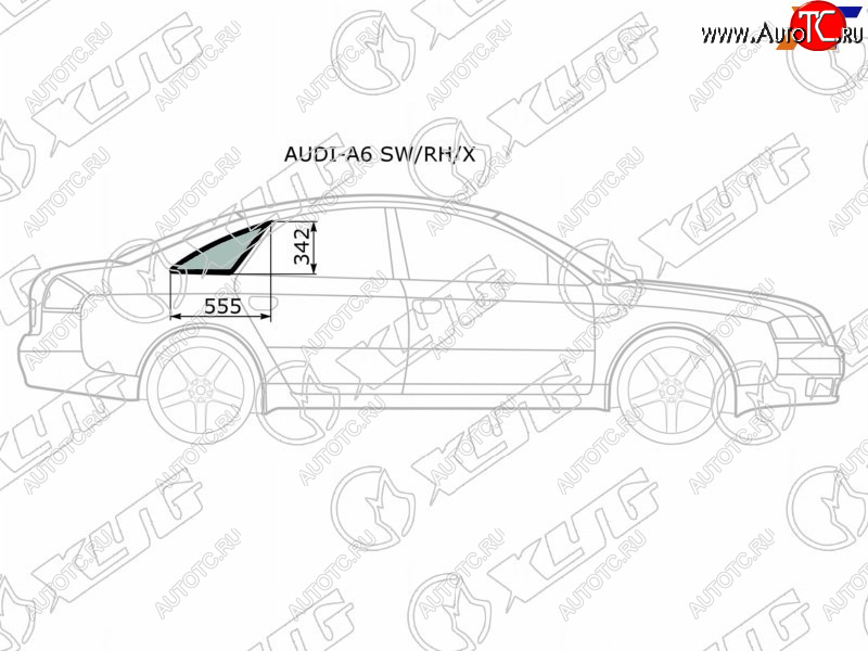 Стекло кузова боковое (не опускное) (Справа Цвет зеленый) Audi A6 97-05  S6 99-04 AUDI-A6 SW/RH/X