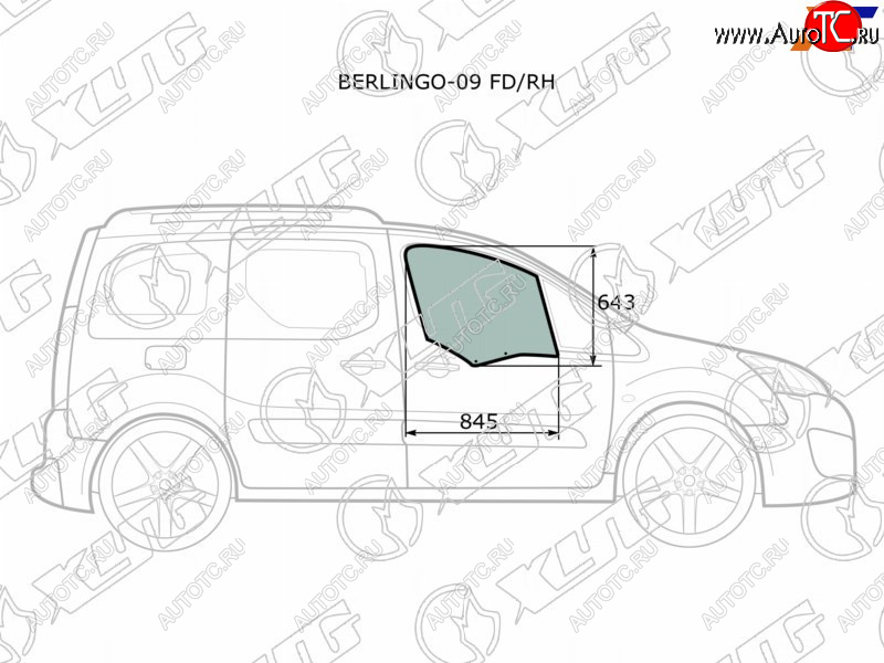 Стекло боковое опускное (Спереди Справа Цвет зеленый) Citroen Berlingo 08-22  Peugeot Partner 08- BERLINGO-09 FD/RH