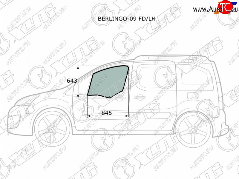 Стекло боковое опускное (Спереди Слева Цвет зеленый) Citroen Berlingo 08-22  Peugeot Partner 08-1 BERLINGO-09 FD/LH