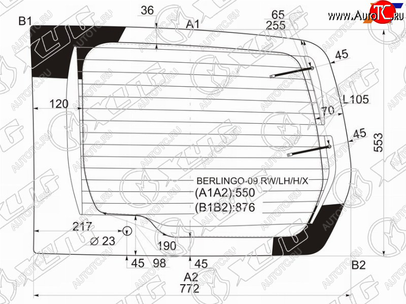 Стекло заднее (Цвет зеленый Обогрев) Citroen Berlingo 08-22  Peugeot Partner 08-15  Partner Origi BERLINGO-09 RW/LH/H/X