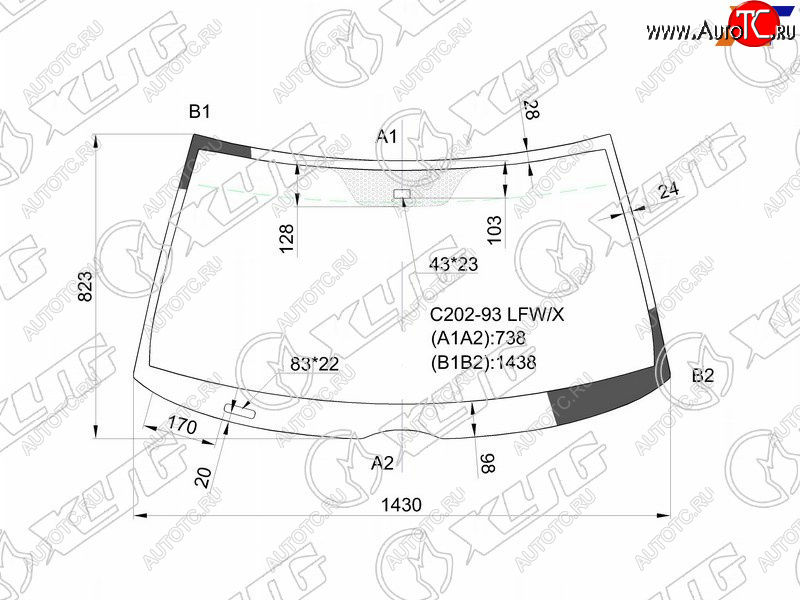 Стекло лобовое + дд MERCEDES-BENZ C CLASS W202 45D 93-00                                            C202-93 LFW/X