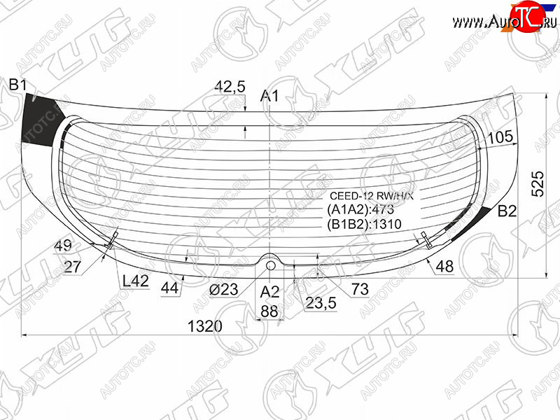 Стекло заднее (Цвет зеленый Обогрев) Kia Ceed 12-18 CEED-12 RW/H/X