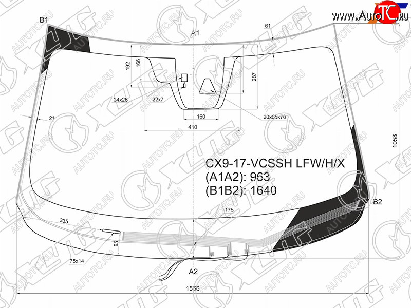 Стекло лобовое (Обогрев щеток Камера Датчик дождя Молдинг) Mazda CX-9 15-21 CX9-17-VCSSH LFW/H/X