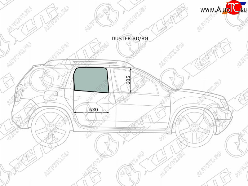 Стекло боковое опускное (Сзади Справа Цвет зеленый) Nissan Terrano 14-22  Renault Duster 10-21  DUSTER RD/RH