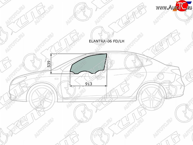 Стекло боковое опускное (Спереди Слева Цвет зеленый) Hyundai Elantra 06-12  Avante 06-11 ELANTRA-06 FD/LH