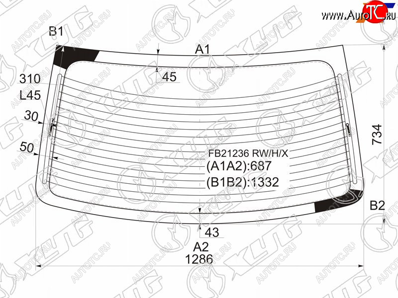 Стекло заднее (Цвет зеленый Обогрев) Hyundai Elantra 00-09  Avante 00-06 FB21236 RW/H/X