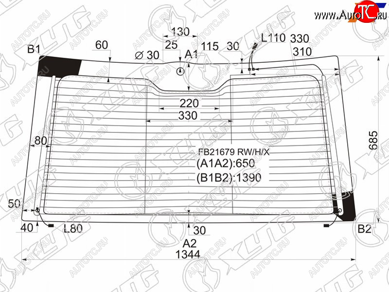 Стекло заднее (Цвет зеленый Обогрев Антенна) Land Rover Range Rover 02-12 FB21679 RW/H/X