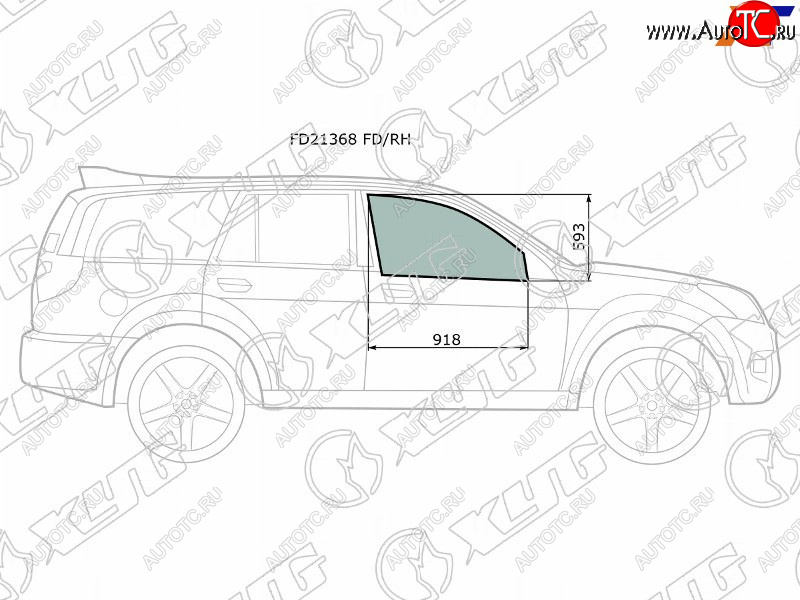 Стекло боковое опускное (Спереди Справа Цвет зеленый) Great Wall Hover 05-10  Hover H3 10-16  Ho FD21368 FD/RH