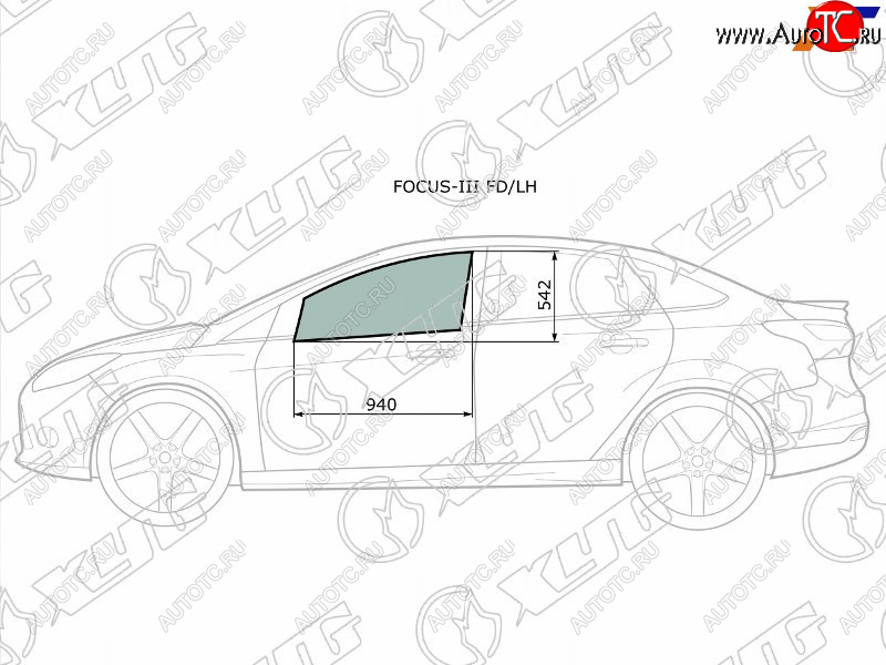 Стекло боковое опускное (Спереди Слева Цвет зеленый) Ford Focus 10-19 FOCUS-III FD/LH