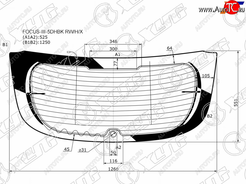 Стекло заднее (Цвет зеленый Обогрев Антенна) Ford Focus 10-15 FOCUS-III-5DHBK RW/H/X