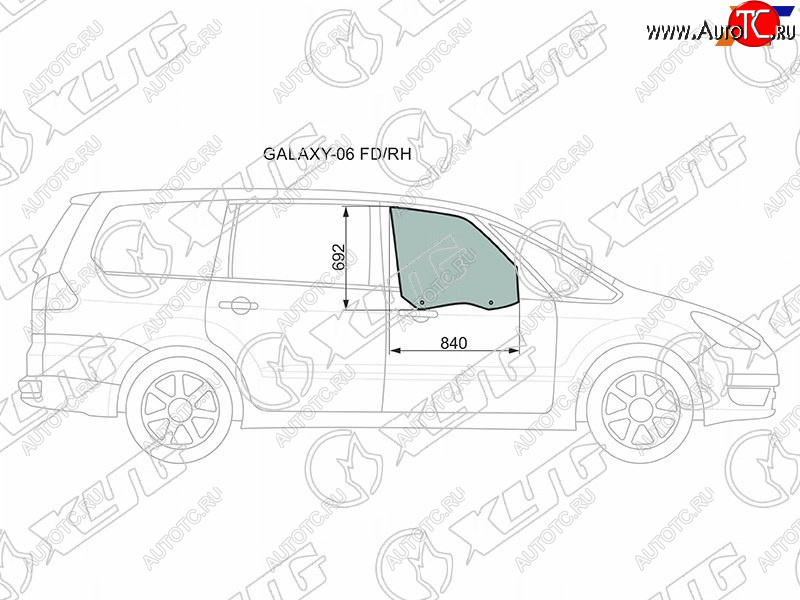 Стекло боковое опускное (Спереди Справа Цвет зеленый) Ford Galaxy 06-15 GALAXY-06 FD/RH