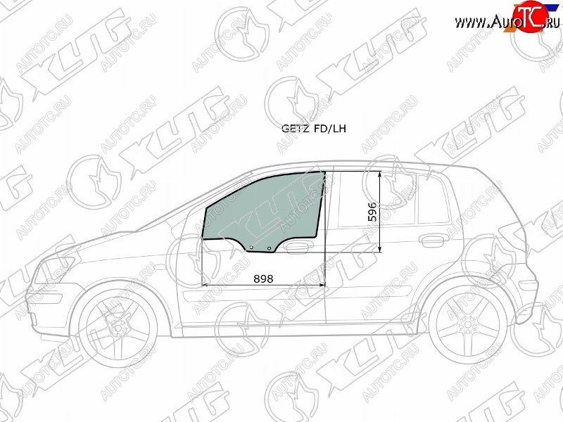 Стекло боковое опускное (Спереди Слева Цвет зеленый) Hyundai Getz 02-11  Click 02-11              GETZ FD/LH