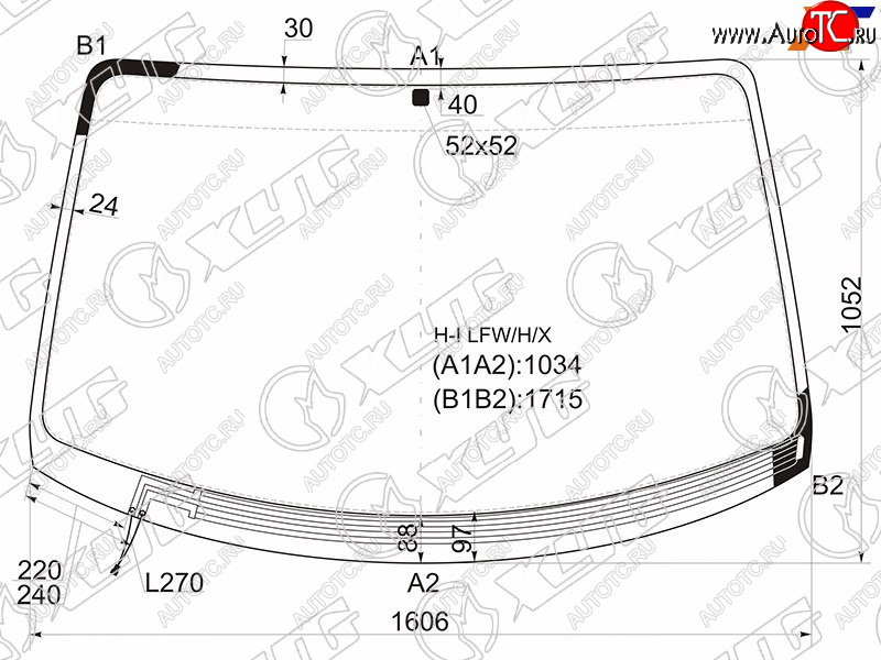 Стекло лобовое (Обогрев щеток) Hyundai H1 97-07  Starex 97-07  JAC Refine 06-11 H-I LFW/H/X