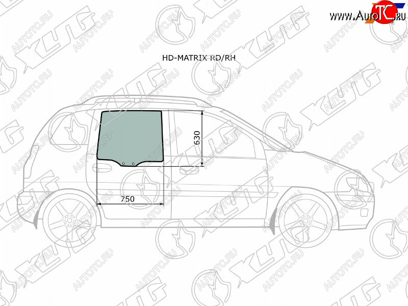 Стекло боковое опускное (Сзади Справа Цвет зеленый) Hyundai Lavita 01-07  Matrix 01-10 HD-MATRIX RD/RH