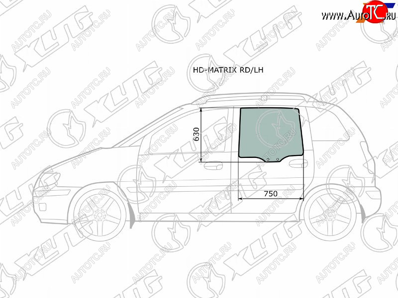 Стекло боковое опускное (Сзади Слева Цвет зеленый) Hyundai Lavita 01-07  Matrix 01-10             HD-MATRIX RD/LH